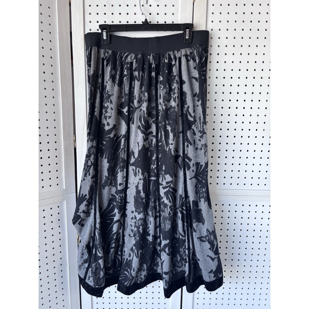 Bryn‎ Walker Black Gray Women's L Gathering Tie Up Maxi Skirt Pull On - Picture 4 of 7